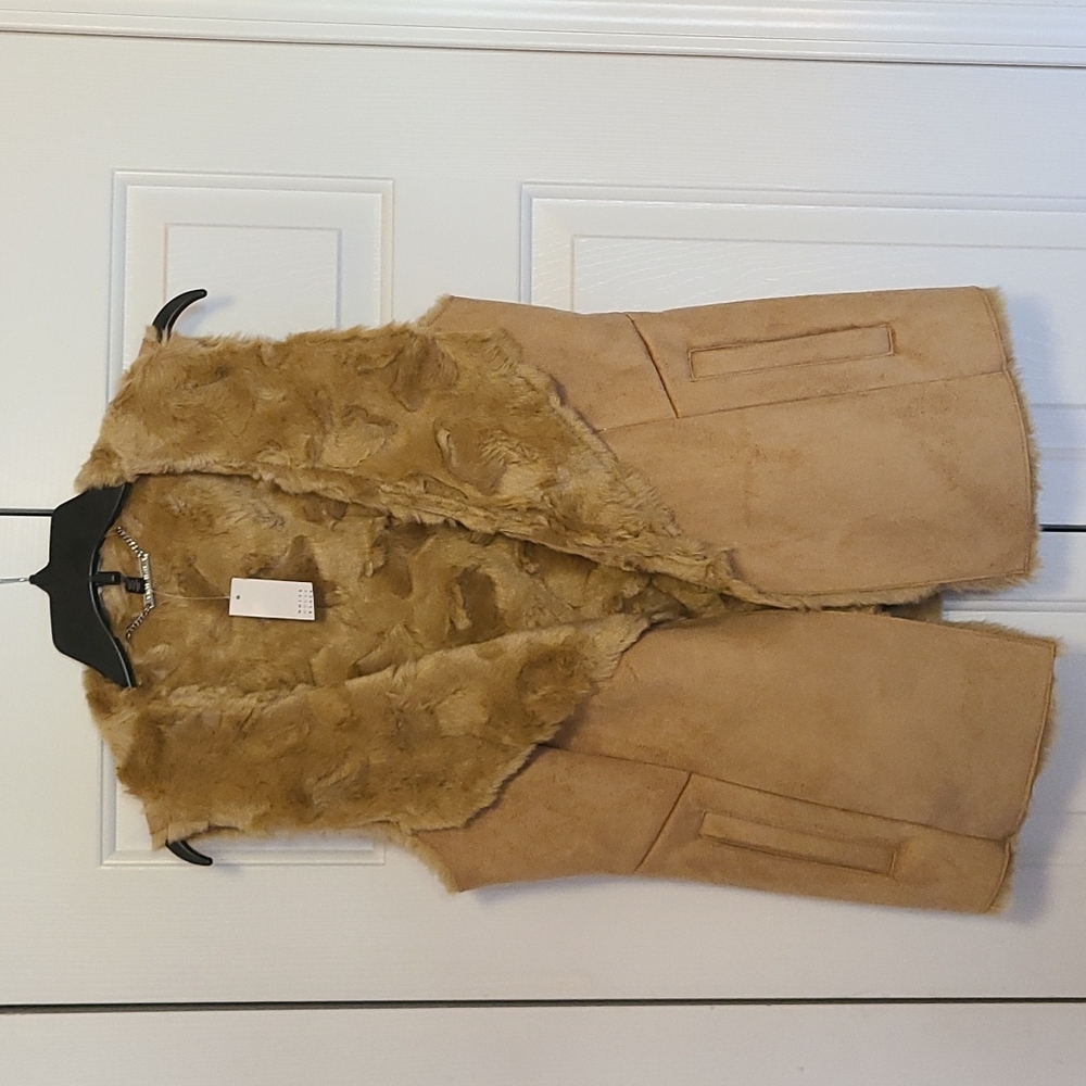 White House Black Market Tan Fur Suede Vest - Medium